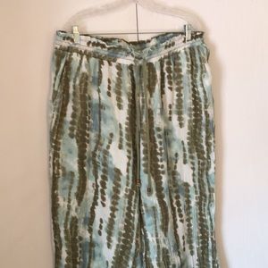 Woman’s fall Green and White lounge resort Tie-Dye cotton trouser wide leg Pants